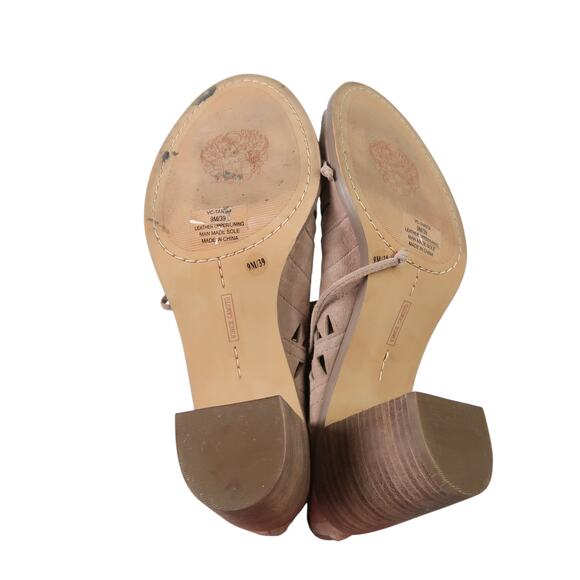 Vince Camuto Tarita Taupe Suede Leather Cut-Out Open Toe Booties 9 - Picture 6 of 6